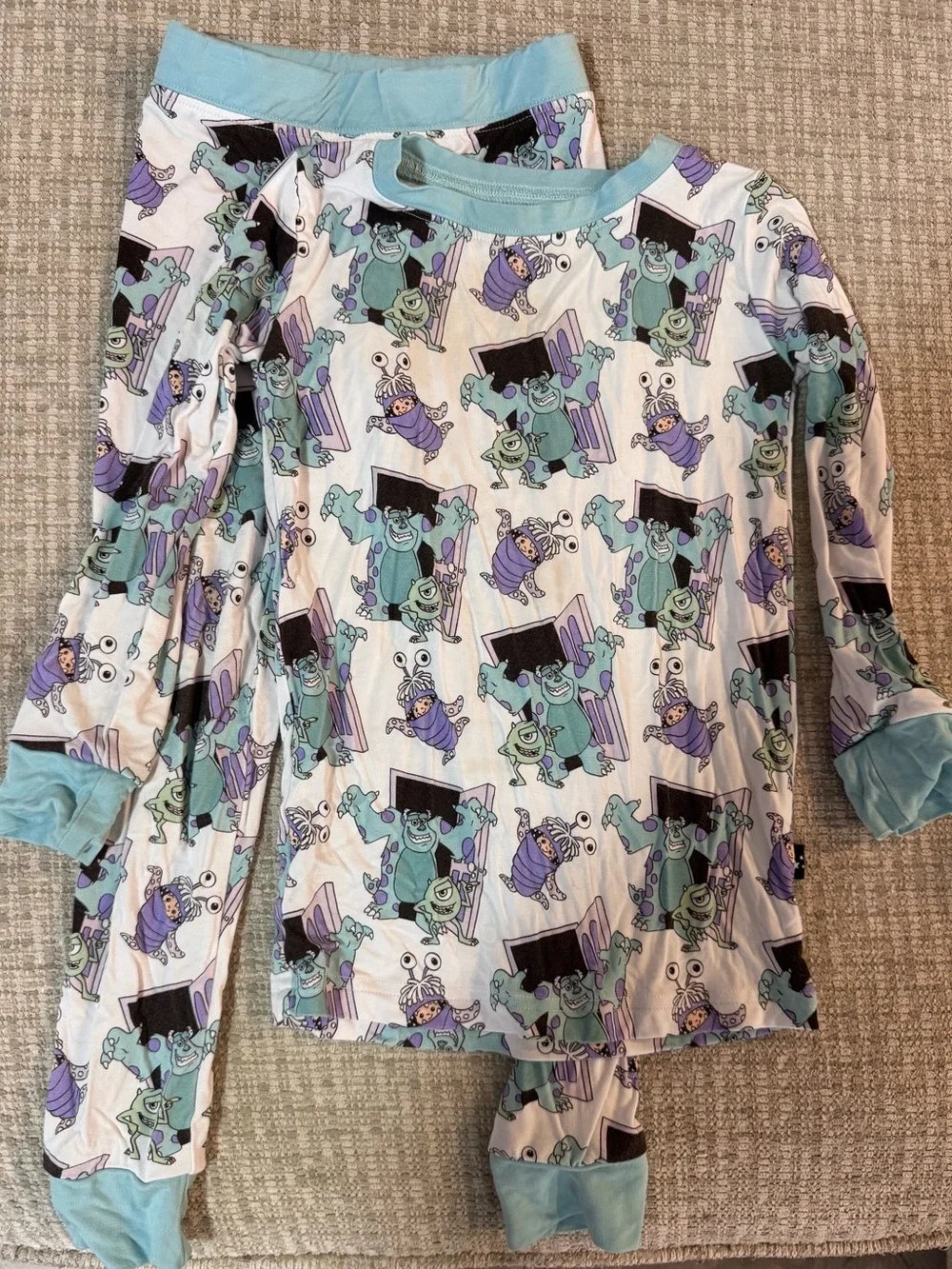 Disney Monsters Inc Printed Long Sleeve Pajama Set - Light Blue & Purple